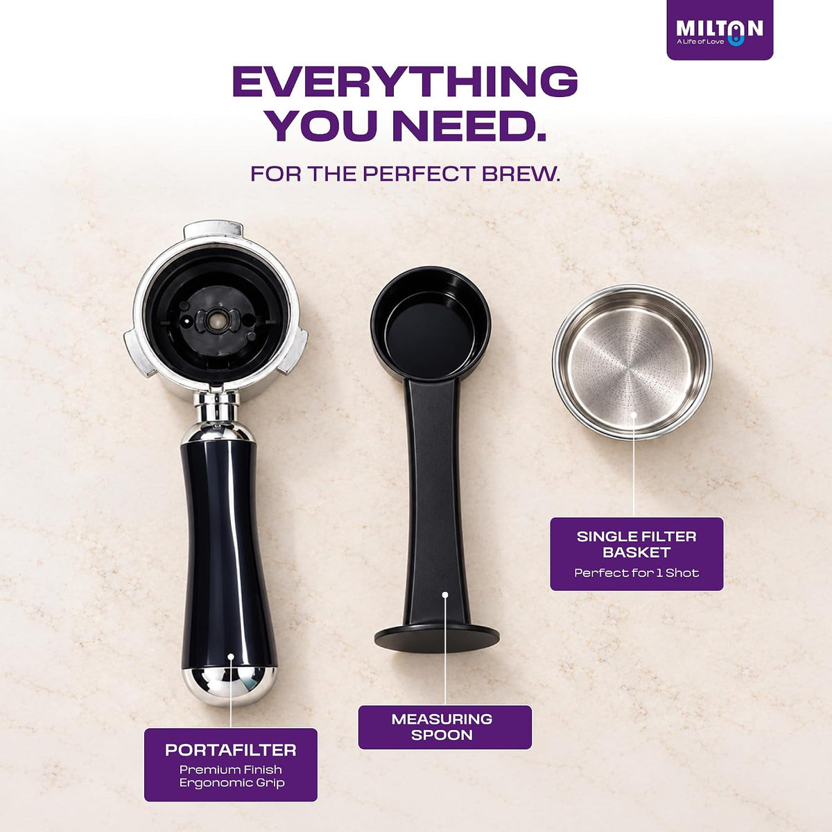 MILTON Crema Plus Espresso Coffee Maker | 20 Bar, 1350W, 1.6L, Touch Display & Steam Wand