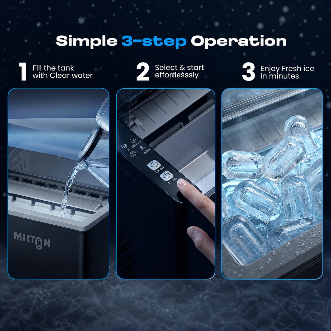 Milton Ice Maker Machine 1.5L 9 Bullet Ice Cubes in 6–8 Mins 12Kg/24Hrs 2 Size ice cubes Portable Countertop Ice Maker 2Yr warranty