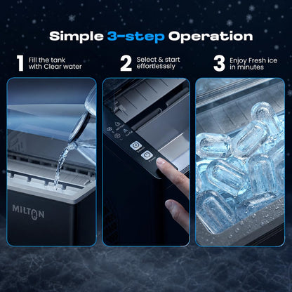 Milton Ice Maker Machine 1.5L 9 Bullet Ice Cubes in 6–8 Mins 12Kg/24Hrs 2 Size ice cubes Portable Countertop Ice Maker 2Yr warranty