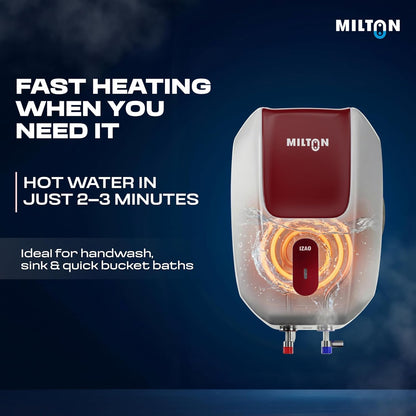 Milton 5 Litre Instant Water Geyser | Powerful 3000W Electric Geyser for Bathroom & Kitchen | Advanced Safety | Compact Geyser SS304 Tank | 2 Year Product Warranty & 5 Year Tank Warranty | Red
