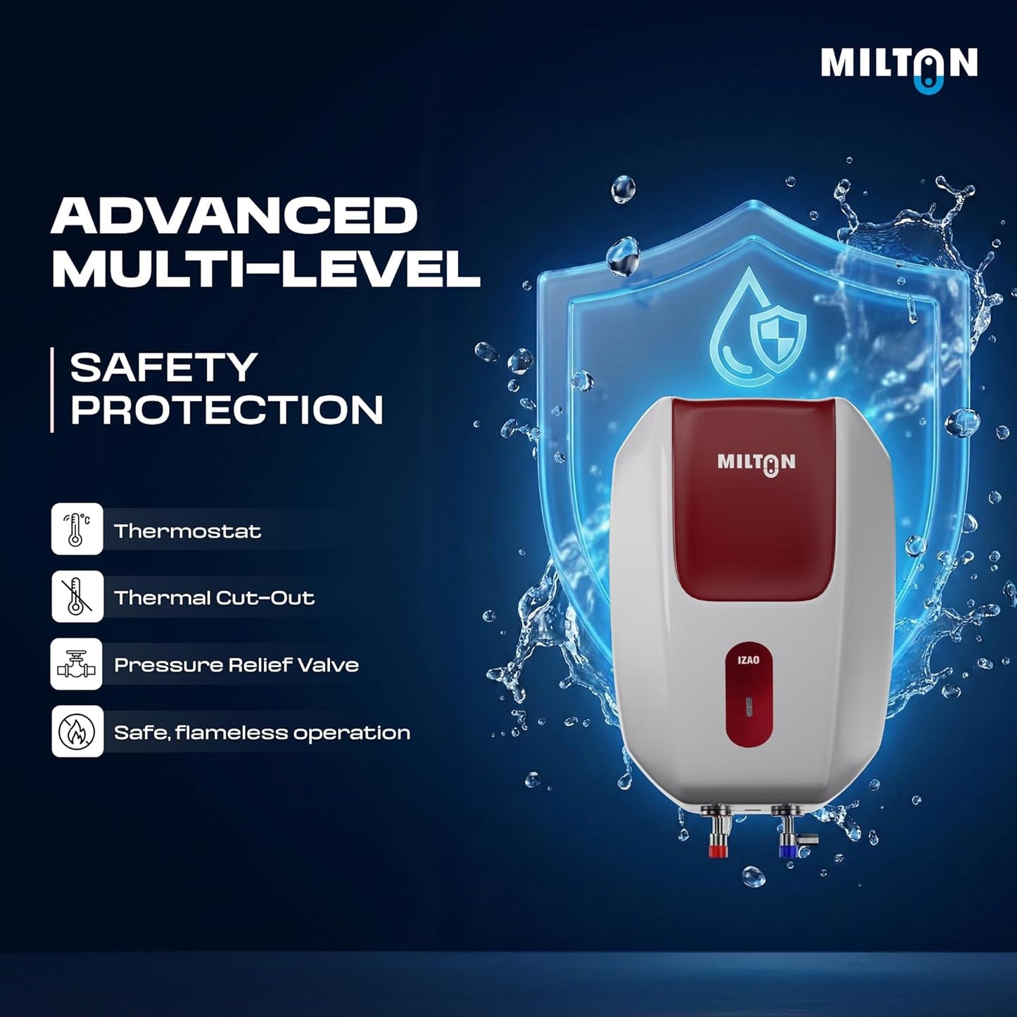 Milton 5 Litre Instant Water Geyser | Powerful 3000W Electric Geyser for Bathroom & Kitchen | Advanced Safety | Compact Geyser SS304 Tank | 2 Year Product Warranty & 5 Year Tank Warranty | Red