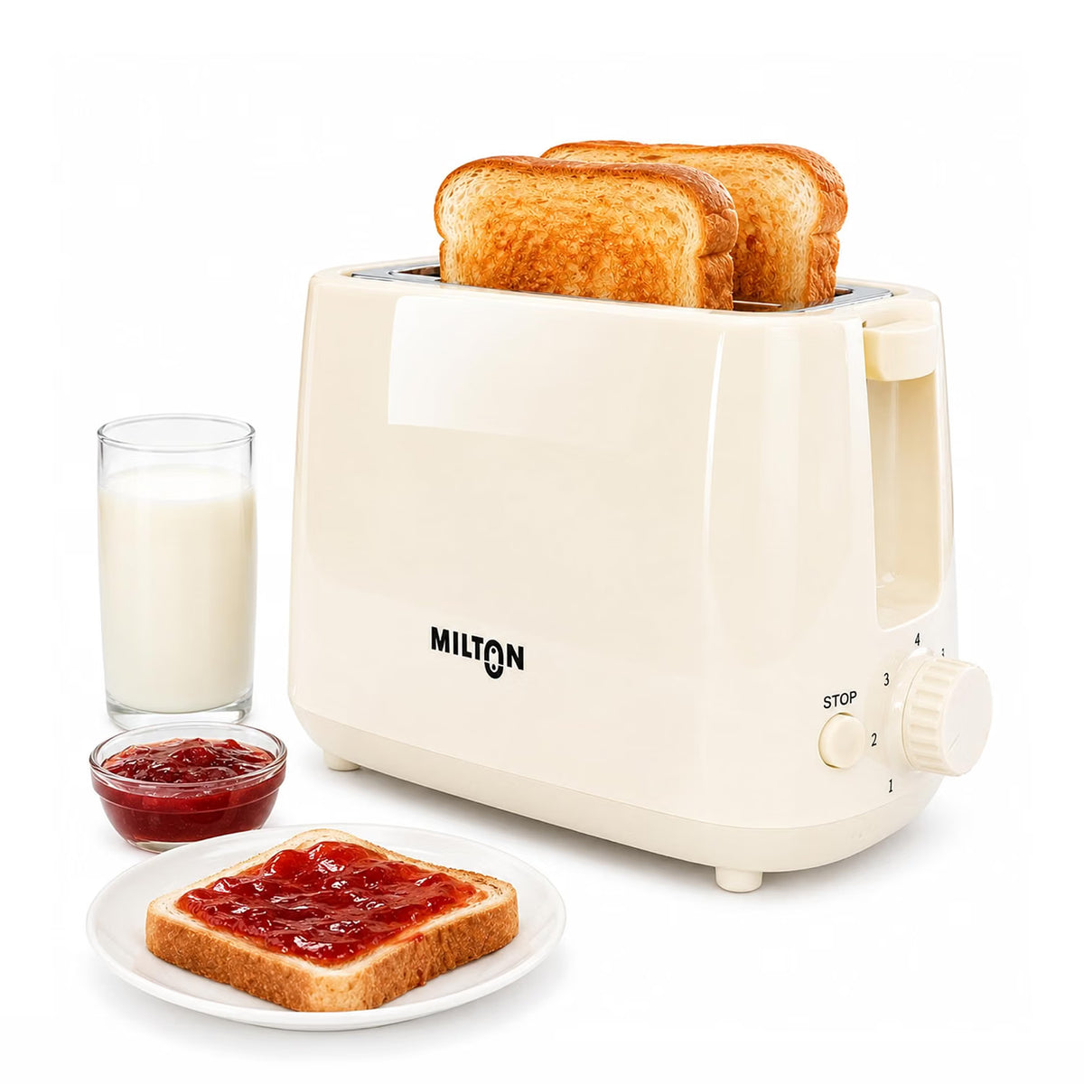 Milton Bread Toaster 2 Slice Auto Pop Up | 7 Level Heating Modes 750 Watts| Auto Shut Off | Removable Crumb Tray | Matt White | 2 Yr Warranty