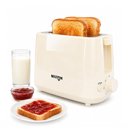 Milton Bread Toaster 2 Slice Auto Pop Up | 7 Level Heating Modes 750 Watts| Auto Shut Off | Removable Crumb Tray | Matt White | 2 Yr Warranty