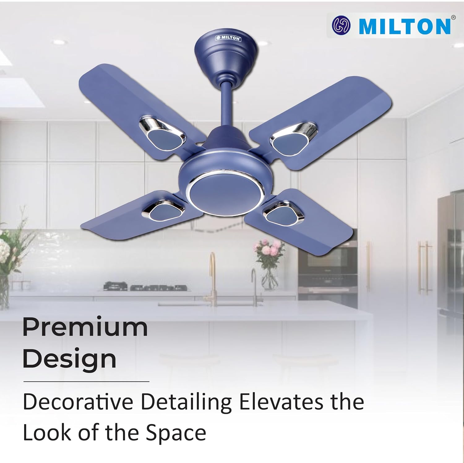 MILTON Brezza 600 mm Ceiling Fans for Home | Energy Efficient Motor | High Air Delivery 600mm ceiling fan | 24 inch High Speed fan ceiling | 2 Yr Warranty | Glossy White