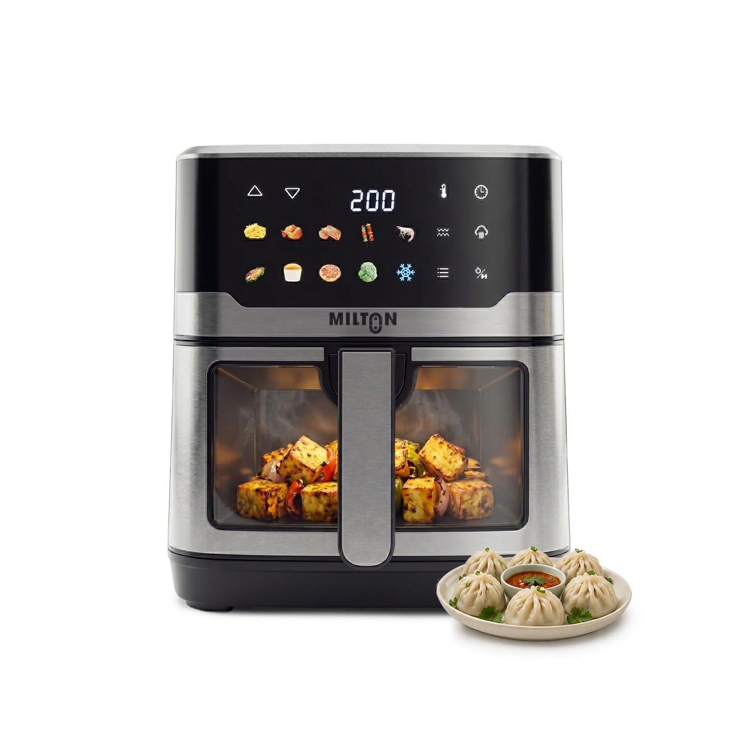 Milton Steam Air Fryer Oven 6.5L, 2200W | Air Fry, Bake, Roast & Steam | Glass Window | 360° Rapid Air Circulation | 10 Presets | Digital Touch Panel | Up to 90% Less Oil | Auto Shut-Off | 2 Year Warranty