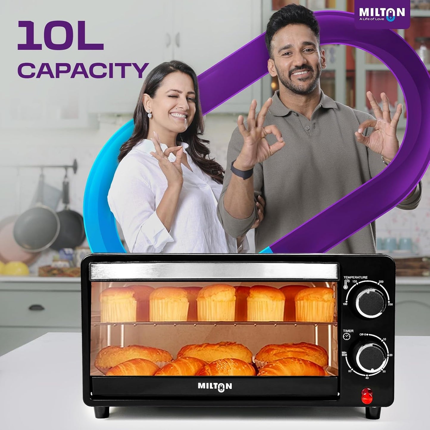 Milton 10L Oven Toaster Griller – Royal Black Finish | 800W | Ideal for Toast, Bake & Grill