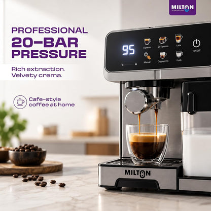 MILTON Crema Elite Espresso Coffee Maker | 20 Bar, Dual Boiler, 900ml Milk Tank & Touch Control