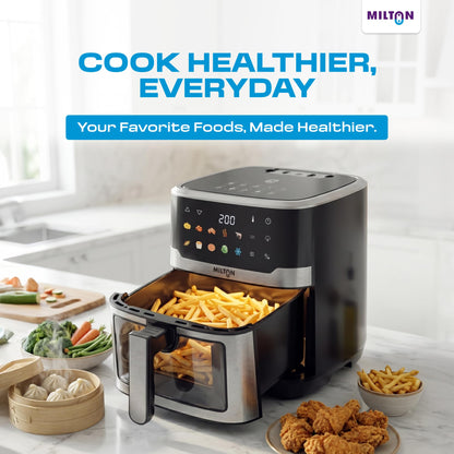 Milton Steam Air Fryer Oven 6.5L, 2200W | Air Fry, Bake, Roast & Steam | Glass Window | 360° Rapid Air Circulation | 10 Presets | Digital Touch Panel | Up to 90% Less Oil | Auto Shut-Off | 2 Year Warranty