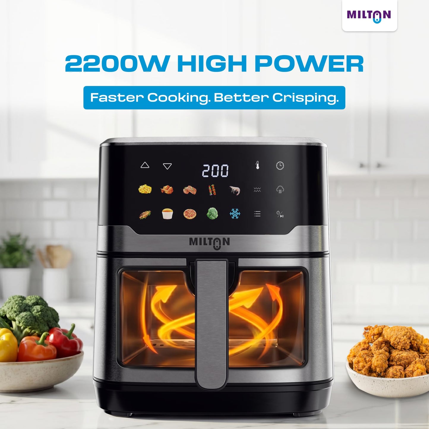 Milton Steam Air Fryer Oven 6.5L, 2200W | Air Fry, Bake, Roast & Steam | Glass Window | 360° Rapid Air Circulation | 10 Presets | Digital Touch Panel | Up to 90% Less Oil | Auto Shut-Off | 2 Year Warranty