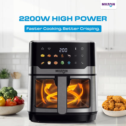 Milton Steam Air Fryer Oven 6.5L, 2200W | Air Fry, Bake, Roast & Steam | Glass Window | 360° Rapid Air Circulation | 10 Presets | Digital Touch Panel | Up to 90% Less Oil | Auto Shut-Off | 2 Year Warranty