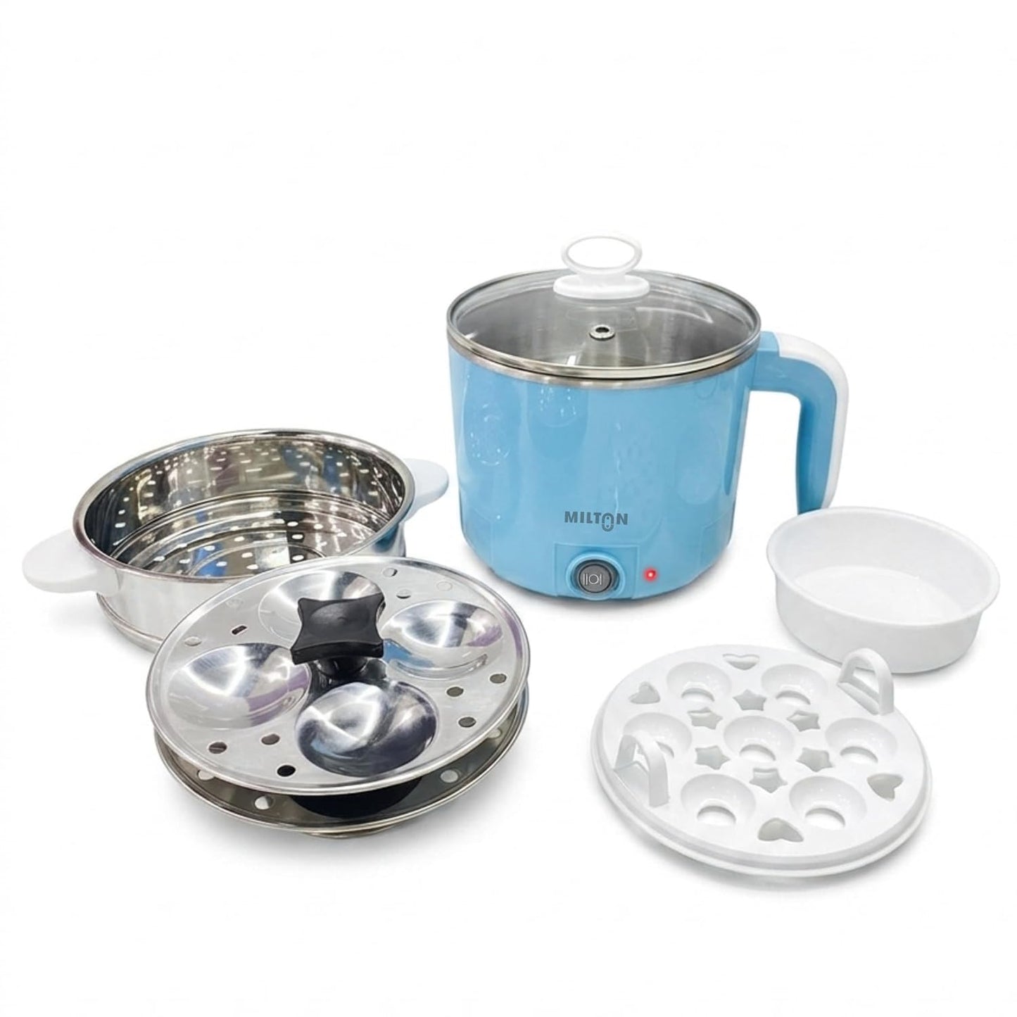 Milton Electric Kettle Multipurpose 1.2L | 600W Multi Cooker Kessel | 4-in-1 with Idli Stand (2 Plates), Steamer With Stainless Steel Stand, Egg Boiler | 2 Year Warranty