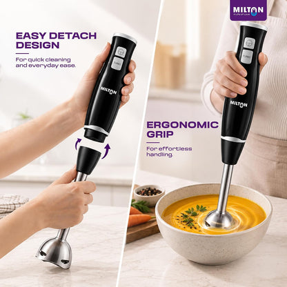 Milton Turbo 350W Hand Blender | 2-Speed Electric Mixer with Stainless Steel Blades | Portable, Lightweight & Easy-Clean for Smoothies, Juices