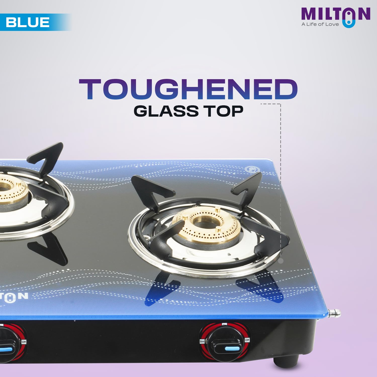 Milton 3 Burner Manual Ignition Gas Stove with 6mm Toughened Red Glass Top, Premium Brass Burners, Heavy Pan Supports & LPG to PNG Compatibility 2Yr Warranty
