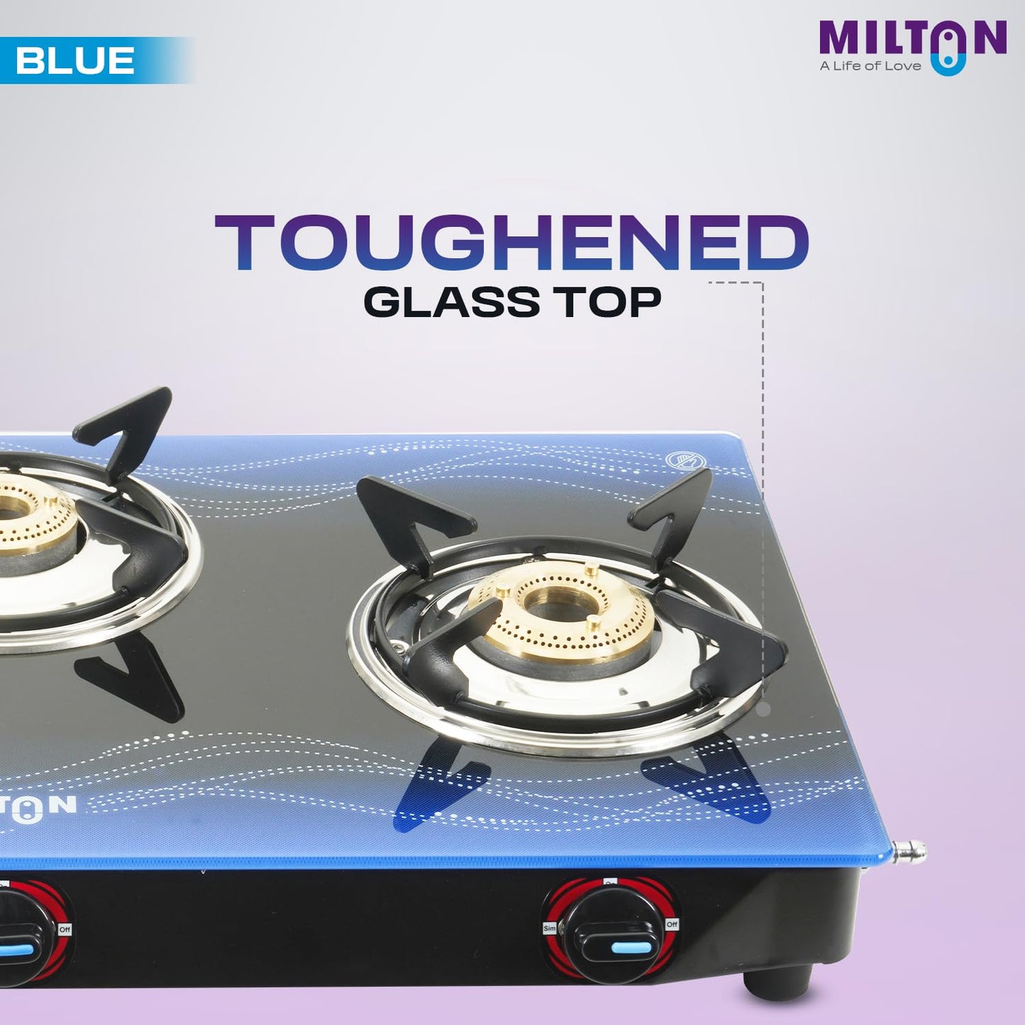 Milton 3 Burner Manual Ignition Gas Stove with 6mm Toughened Red Glass Top, Premium Brass Burners, Heavy Pan Supports & LPG to PNG Compatibility 2Yr Warranty