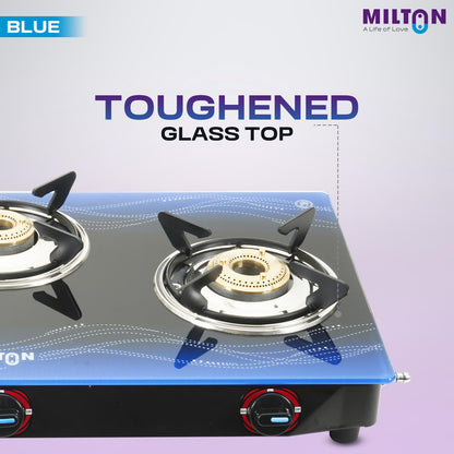 Milton 3 Burner Manual Ignition Gas Stove with 6mm Toughened Red Glass Top, Premium Brass Burners, Heavy Pan Supports & LPG to PNG Compatibility 2Yr Warranty