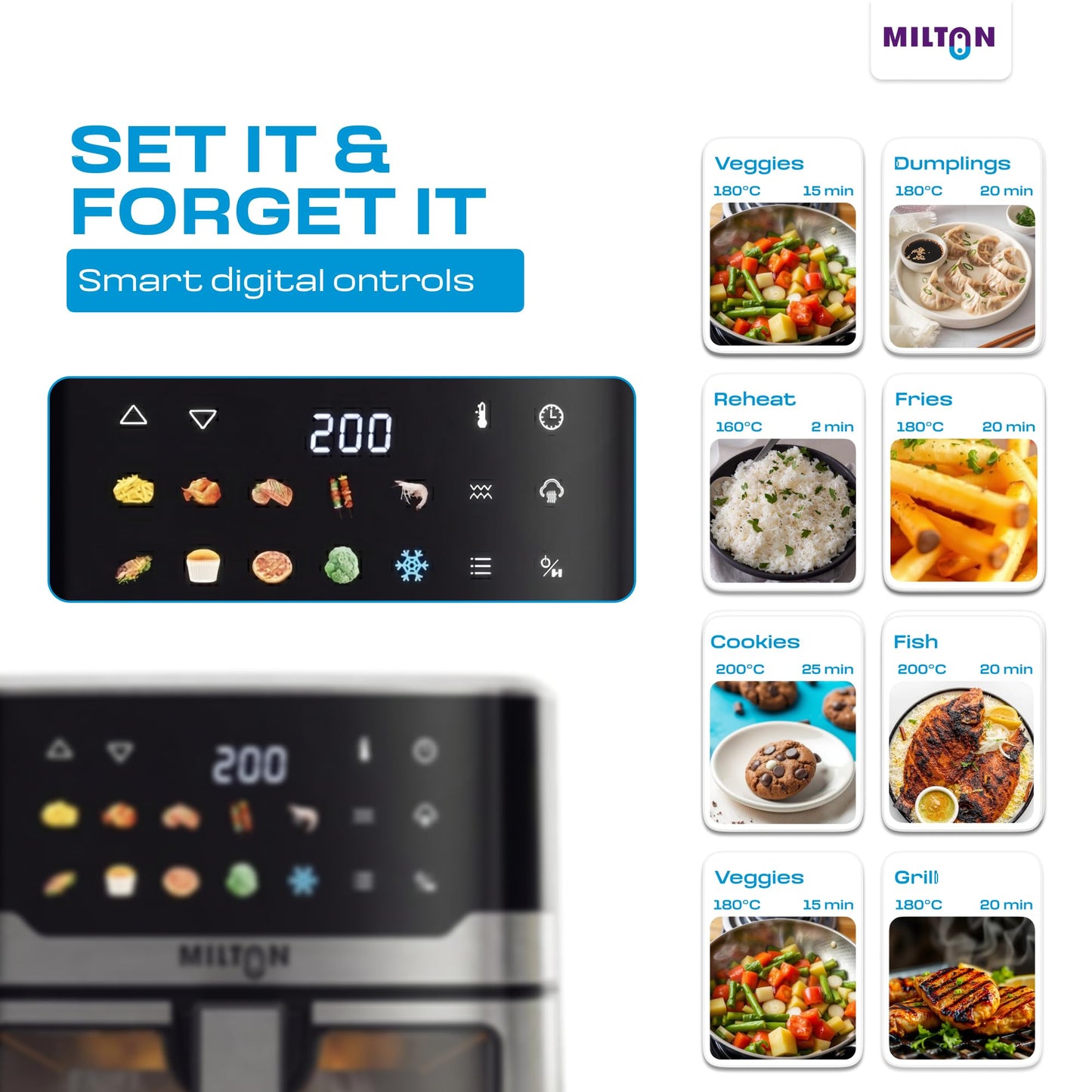 Milton Steam Air Fryer Oven 6.5L, 2200W | Air Fry, Bake, Roast & Steam | Glass Window | 360° Rapid Air Circulation | 10 Presets | Digital Touch Panel | Up to 90% Less Oil | Auto Shut-Off | 2 Year Warranty