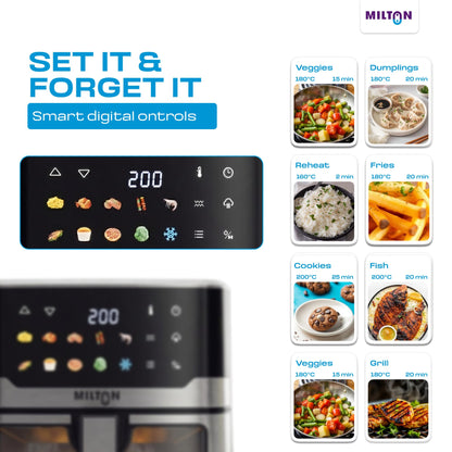 Milton Steam Air Fryer Oven 6.5L, 2200W | Air Fry, Bake, Roast & Steam | Glass Window | 360° Rapid Air Circulation | 10 Presets | Digital Touch Panel | Up to 90% Less Oil | Auto Shut-Off | 2 Year Warranty