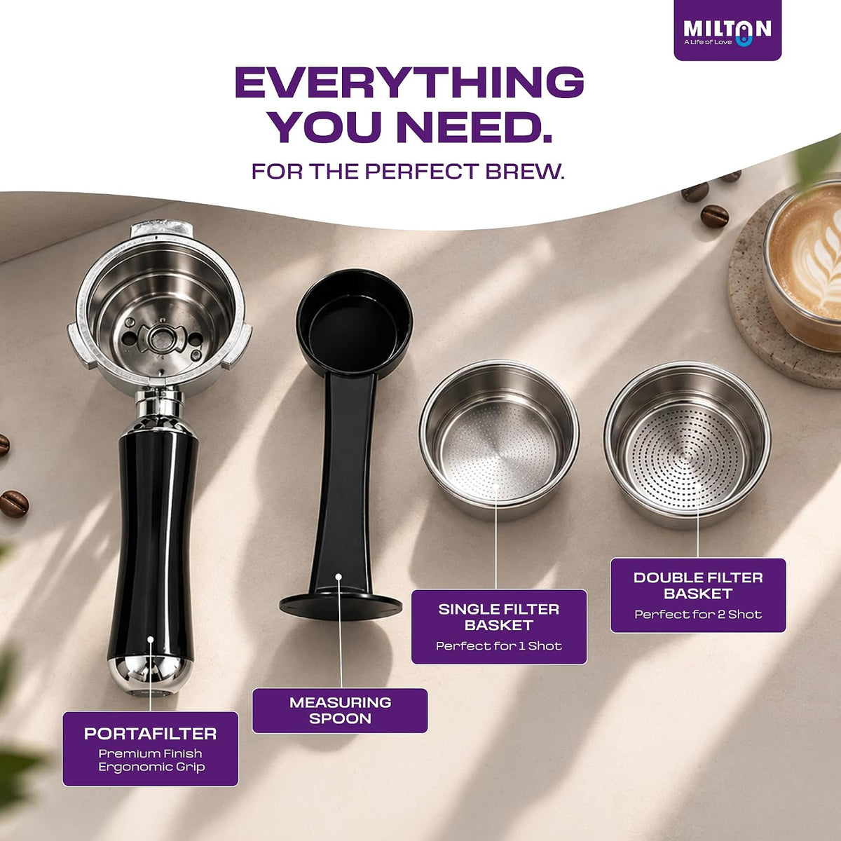 MILTON Crema Elite Espresso Coffee Maker | 20 Bar, Dual Boiler, 900ml Milk Tank & Touch Control