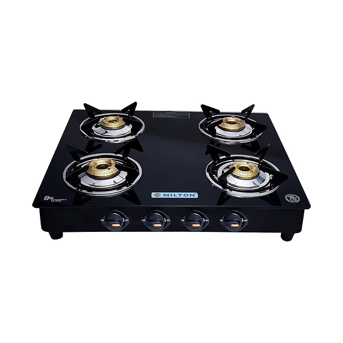 MILTON Premium 4 Burner Manual Ignition Glass Top Gas Stove