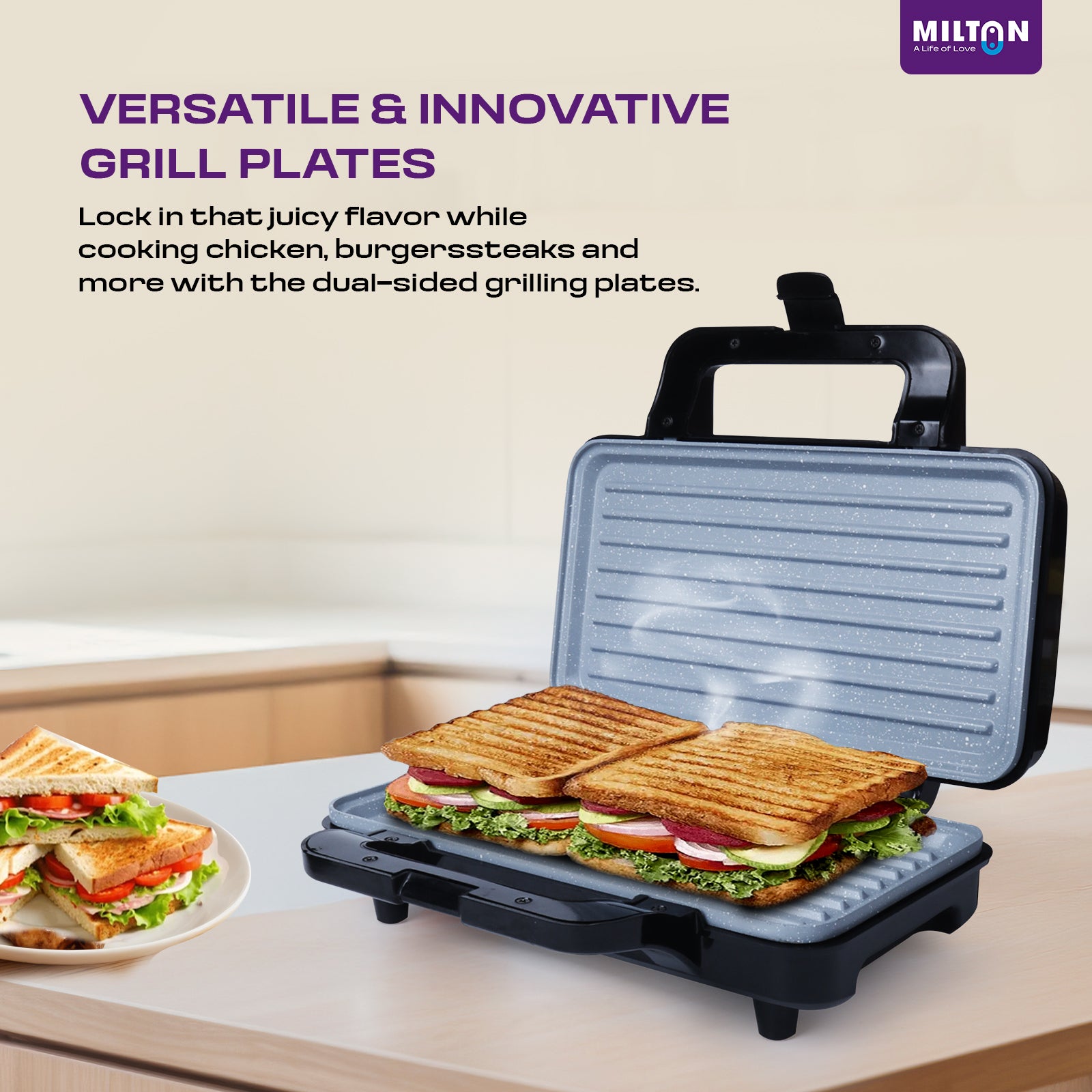 Milton Plus Bigfill 900W Ceramic Grill Sandwich Maker