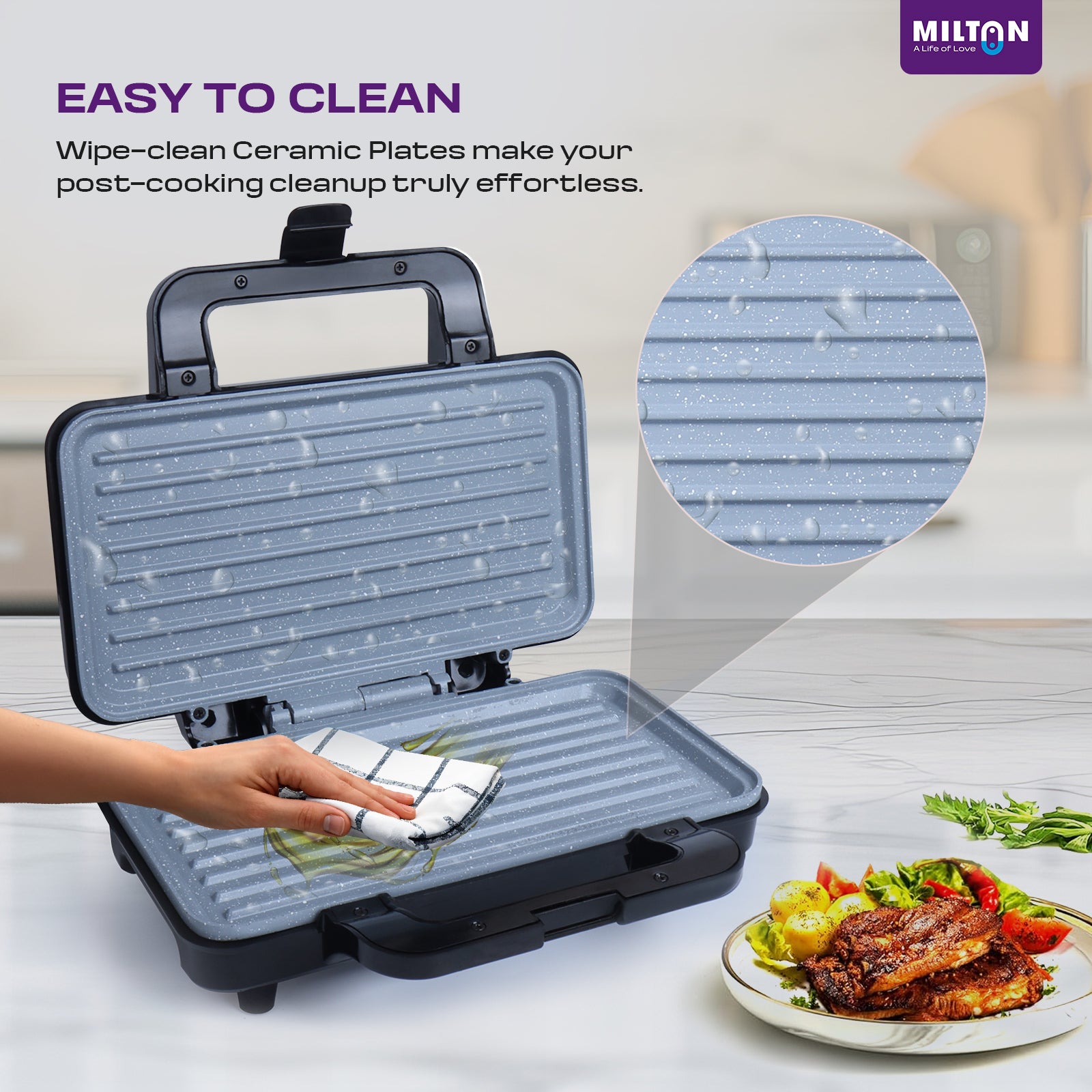 Milton Plus Bigfill 900W Ceramic Grill Sandwich Maker