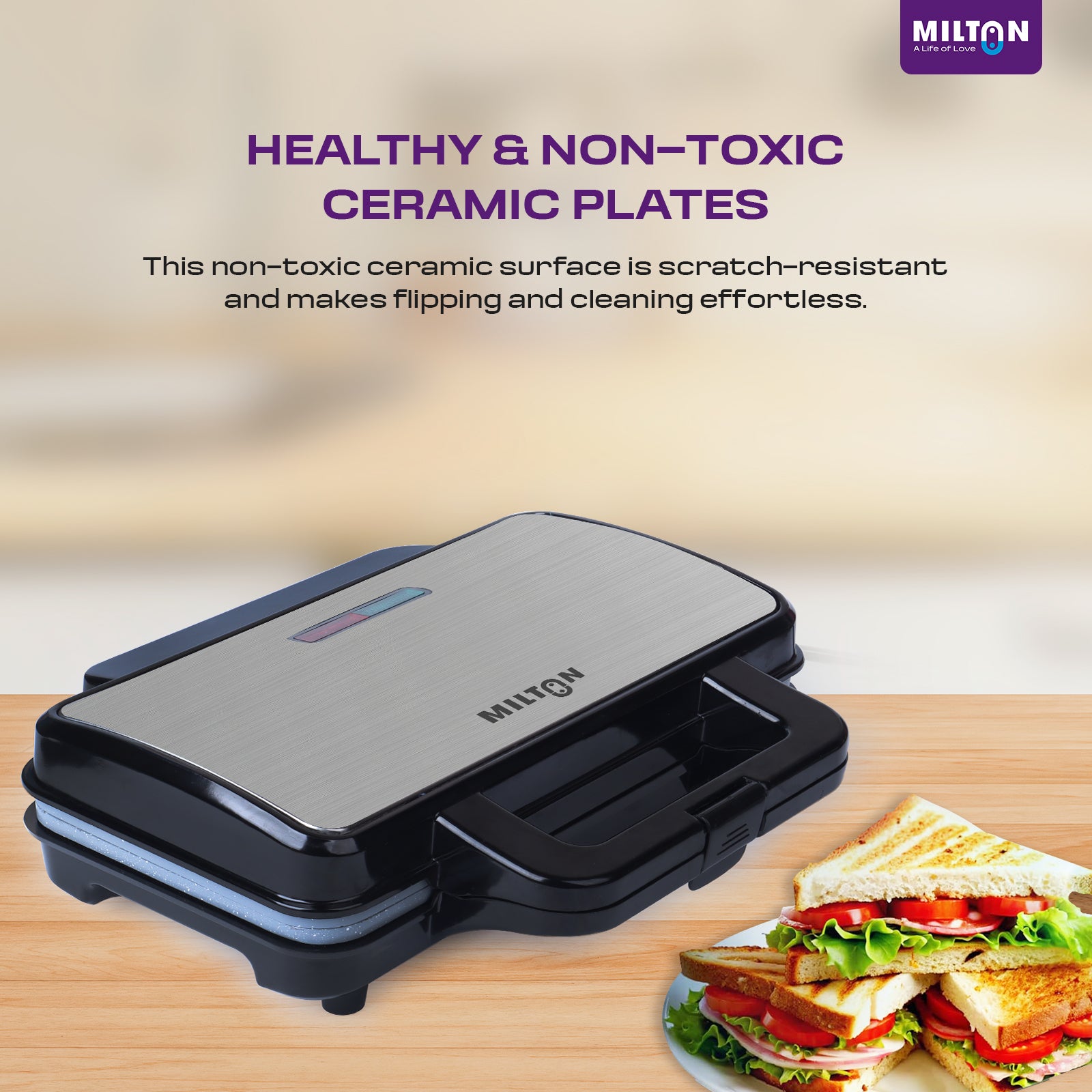 Milton Plus Bigfill 900W Ceramic Grill Sandwich Maker