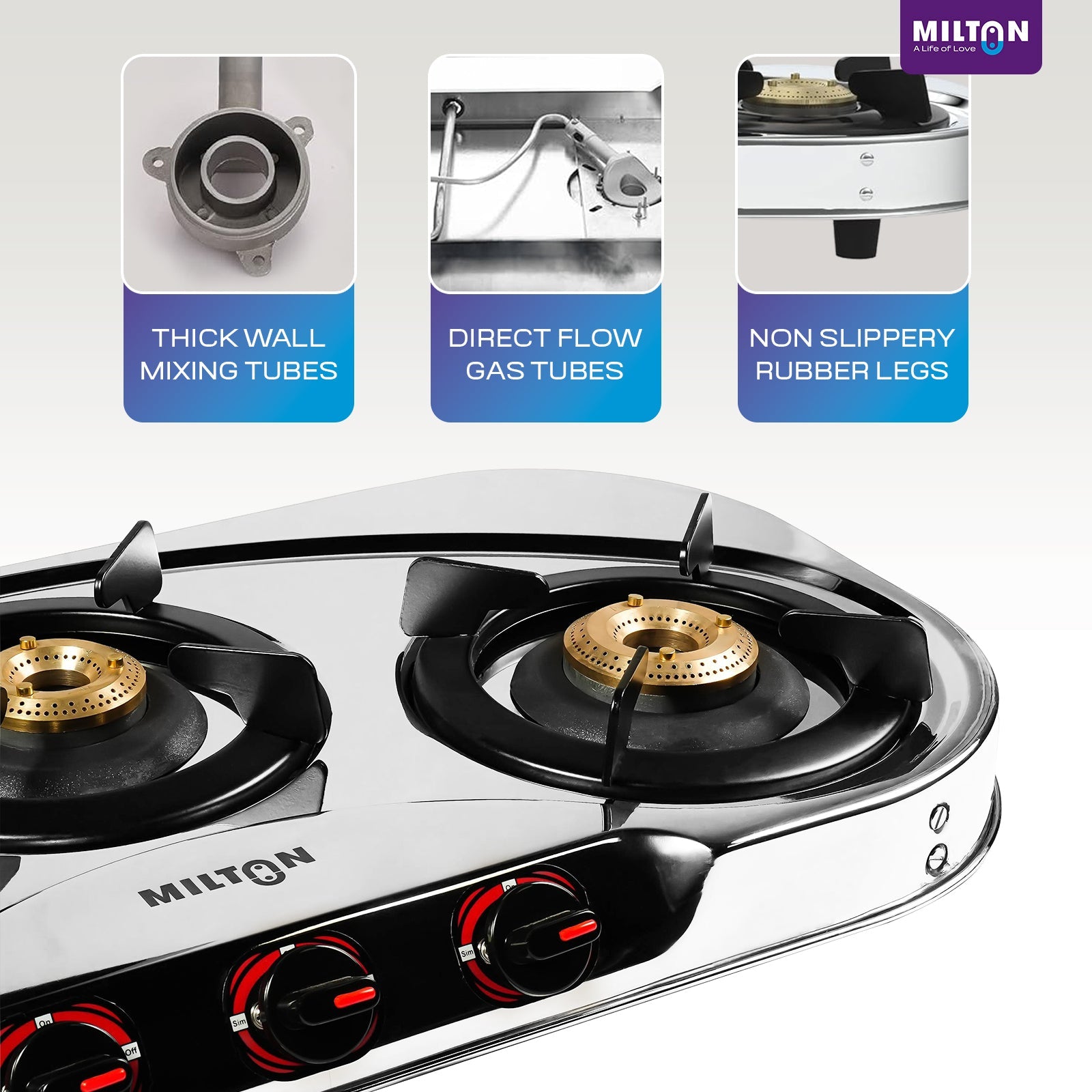Stainless Steel Gas Stove MILTON Royal 3 Burner with Manual Ignition