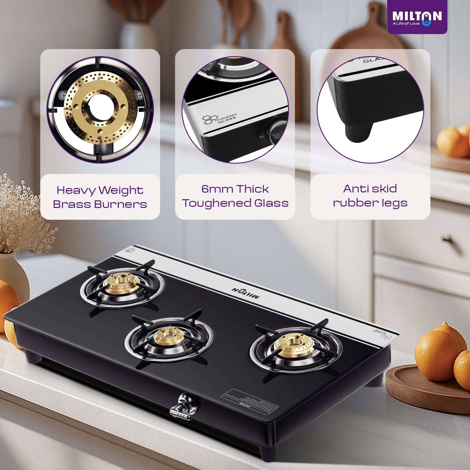 Milton Ignis Pro 3 Burners Auto Ignition Gas Stove