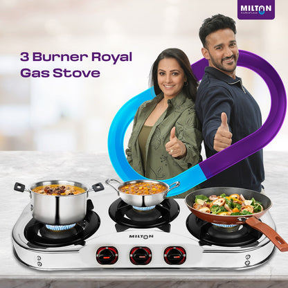 Stainless Steel Gas Stove MILTON Royal 3 Burner with Manual Ignition