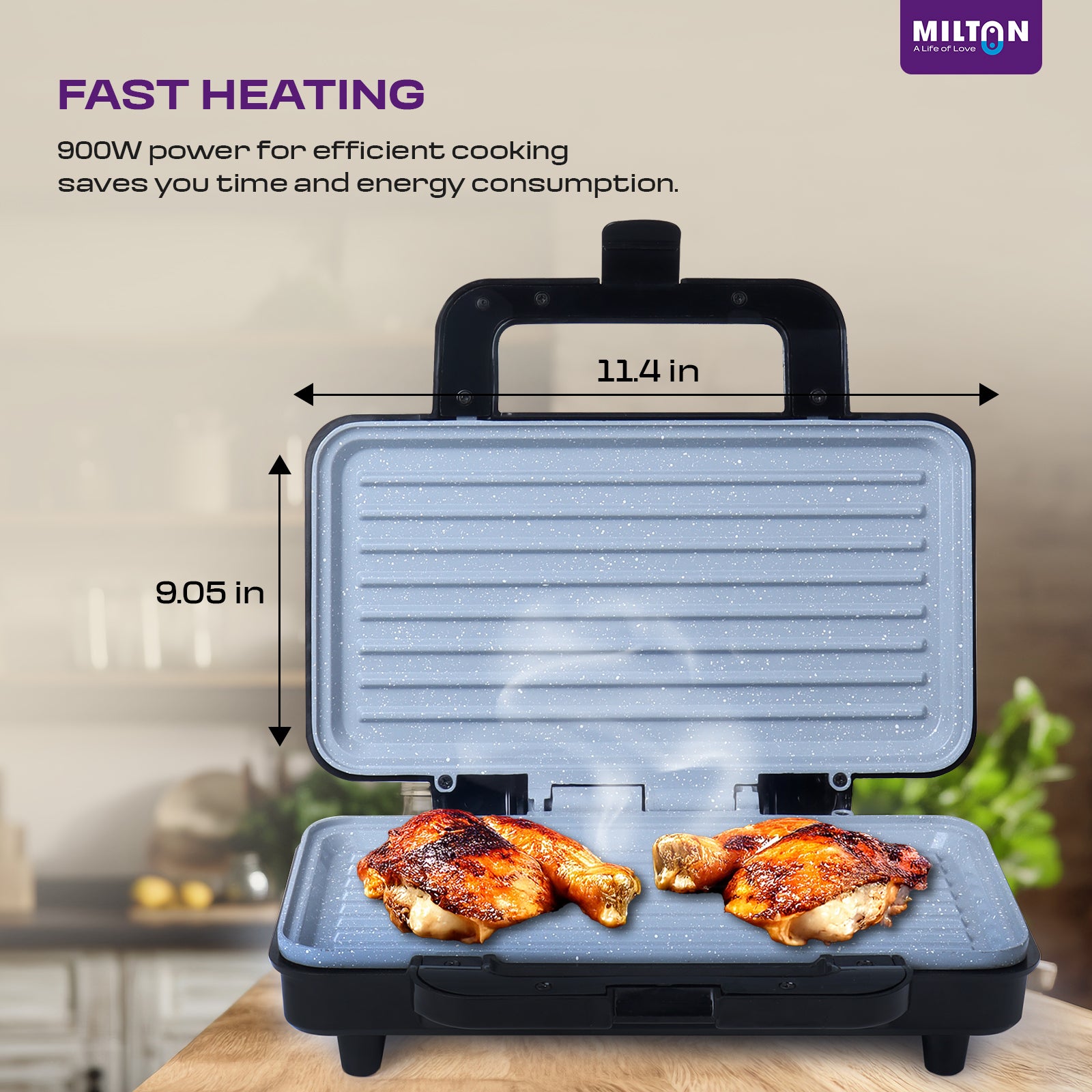 Milton Plus Bigfill 900W Ceramic Grill Sandwich Maker