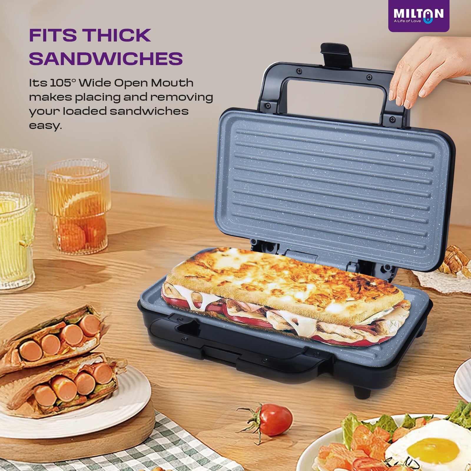 Milton Plus Bigfill 900W Ceramic Grill Sandwich Maker