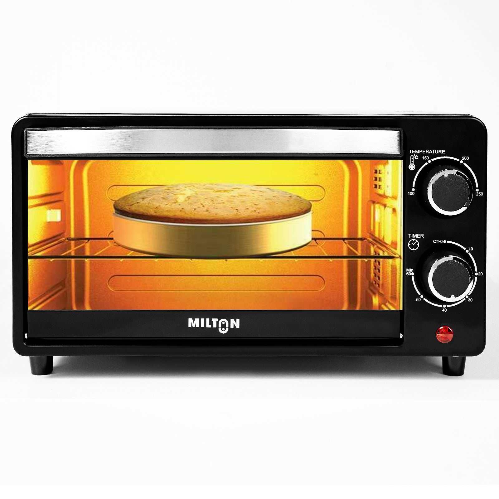 Milton 10L Oven Toaster Griller with heat-resistant glass door and compact stainless steel body.