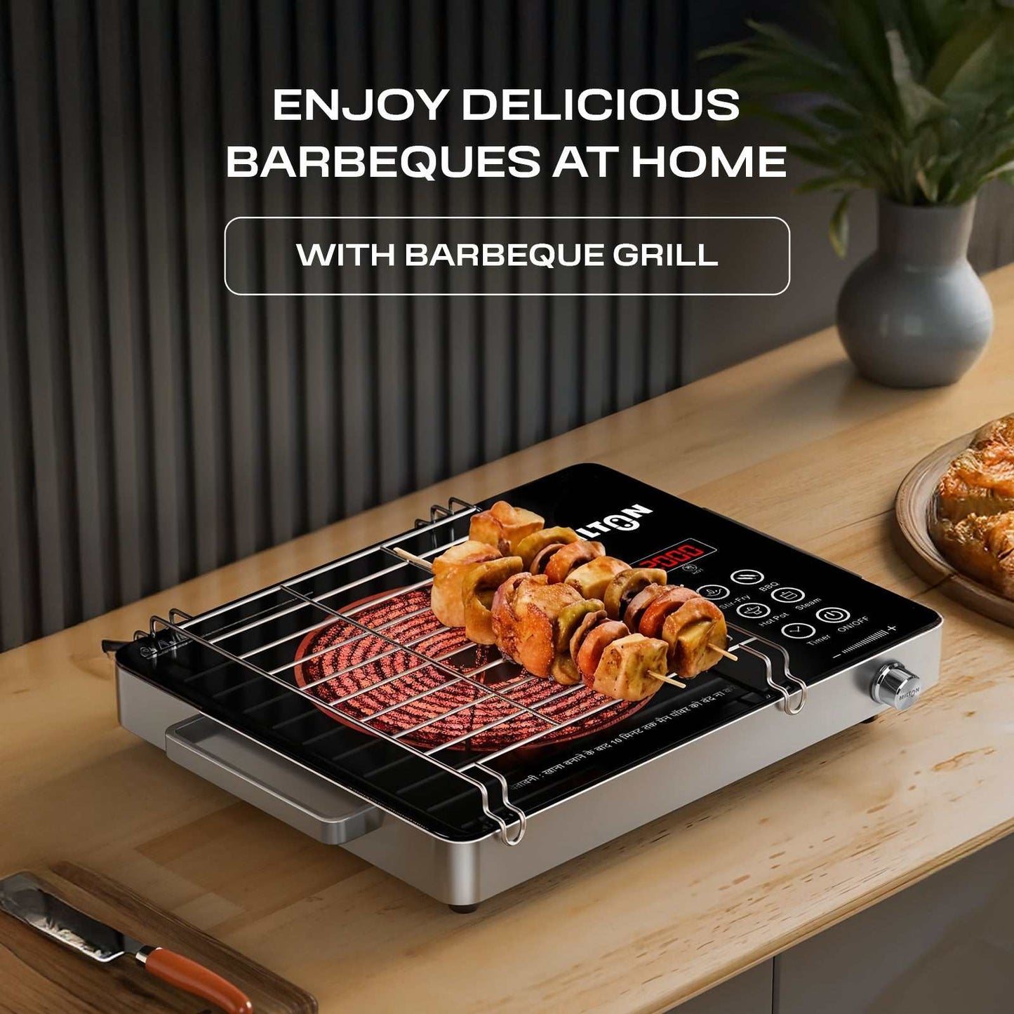 MILTON Classic 2200 Watt Infrared Cooktop with crystal glass surface and touch panel, offering fast heating and modern design for smart cooking.