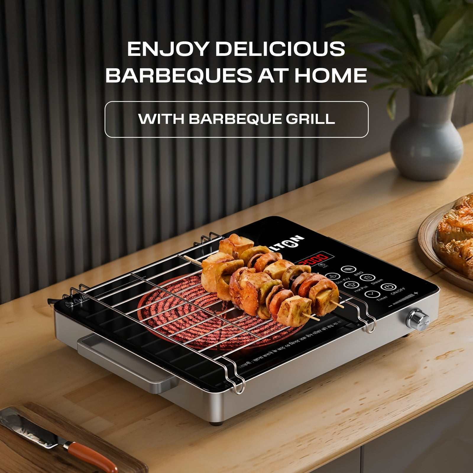 MILTON Classic 2200 Watt Infrared Cooktop with crystal glass surface and touch panel, offering fast heating and modern design for smart cooking.