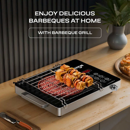 MILTON Classic 2200 Watt Infrared Cooktop with crystal glass surface and touch panel, offering fast heating and modern design for smart cooking.