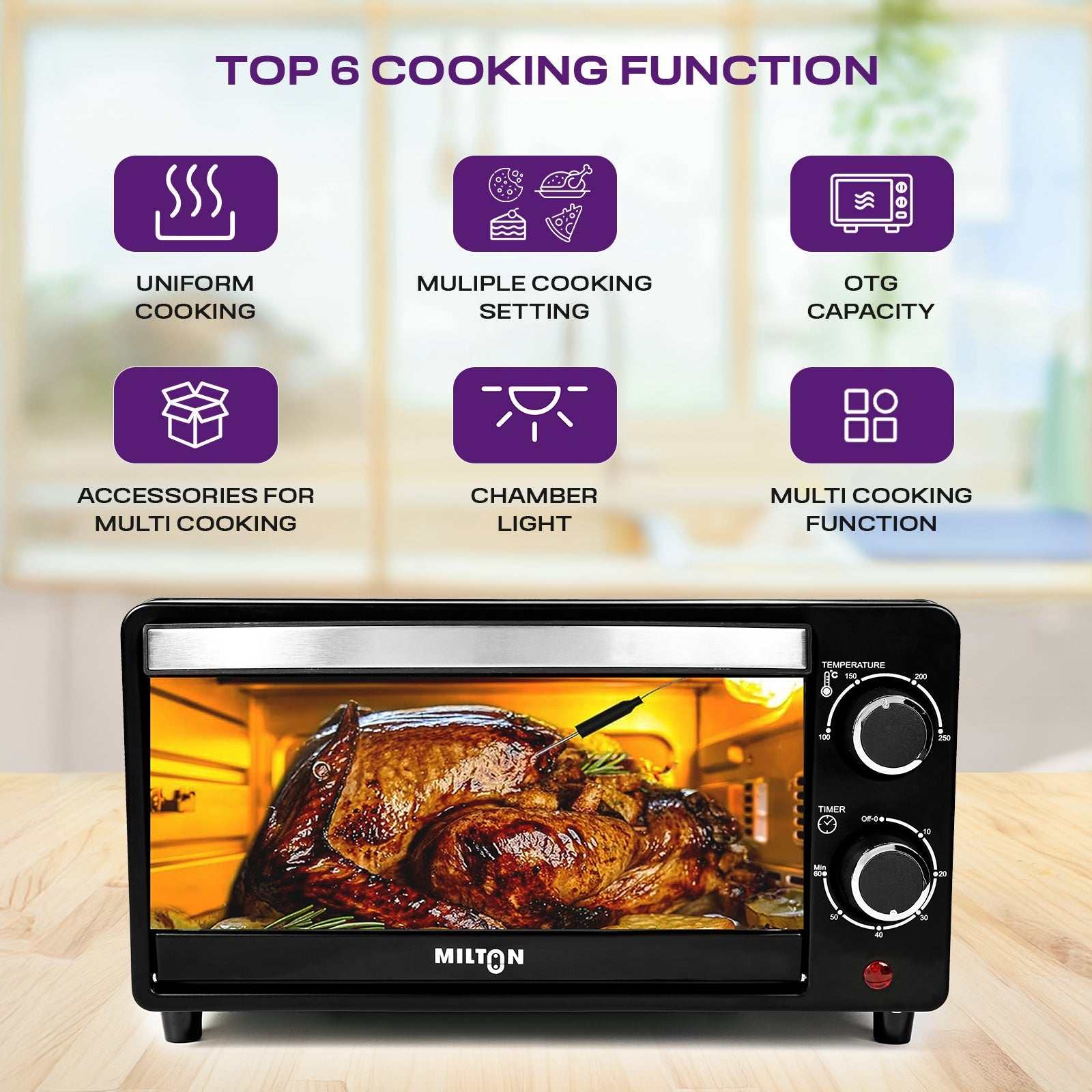 Milton 10L Oven Toaster Griller with heat-resistant glass door and compact stainless steel body.