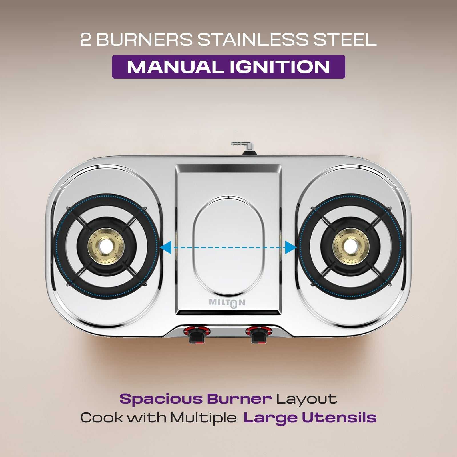 Stainless Steel Gas Stove Body MILTON Royal 2 Burner - Durable Compact