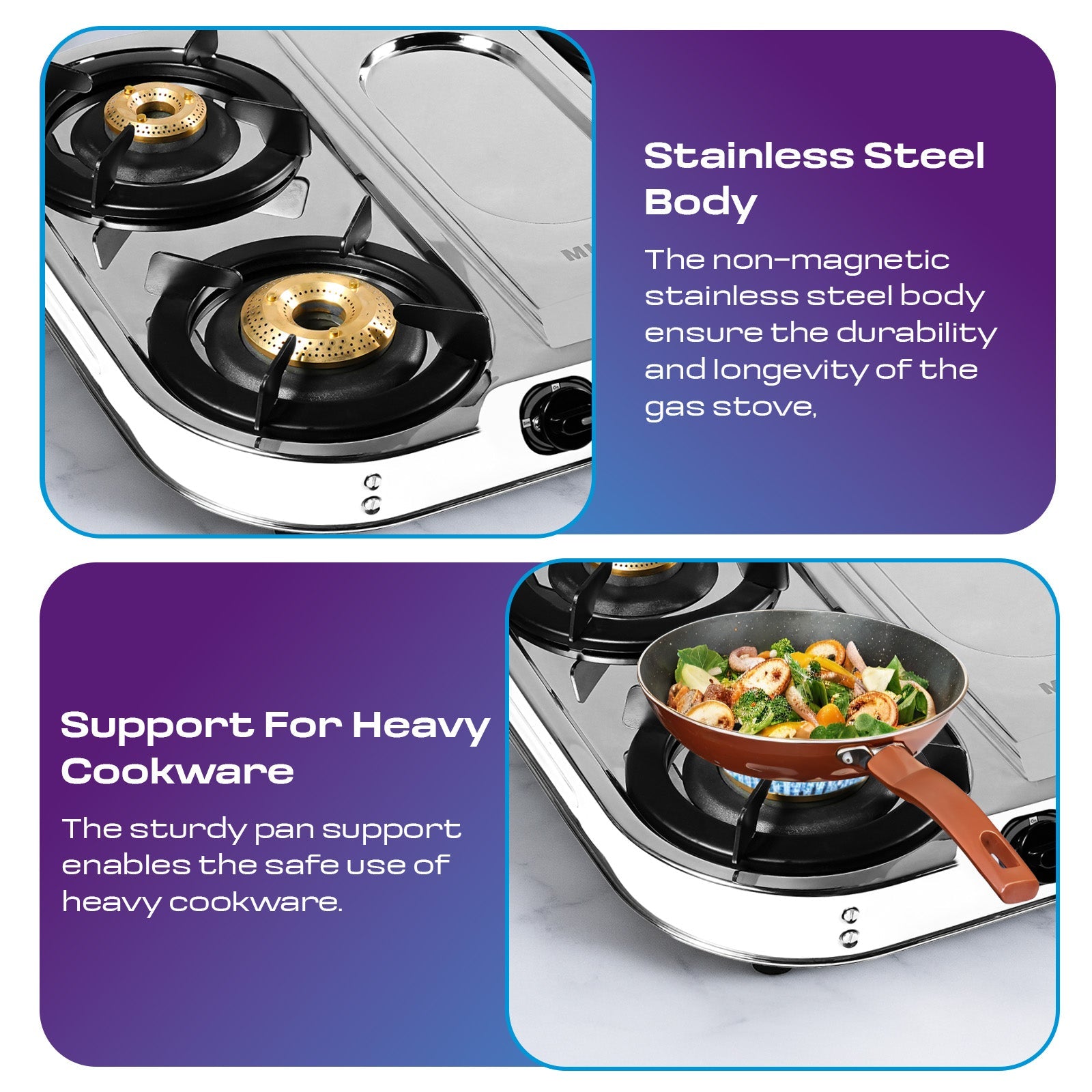 MILTON Royal Stainless Steel 4 Burners Gas Stove with Manual Ignition