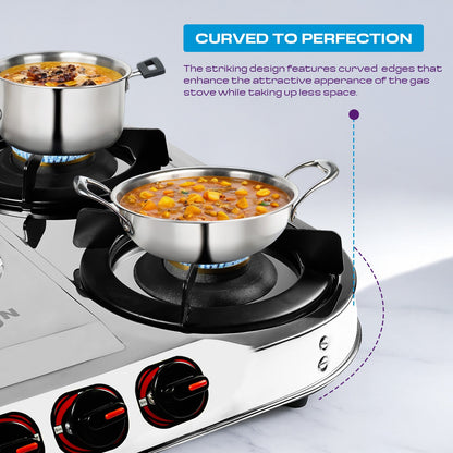 MILTON Royal Stainless Steel 4 Burners Gas Stove with Manual Ignition