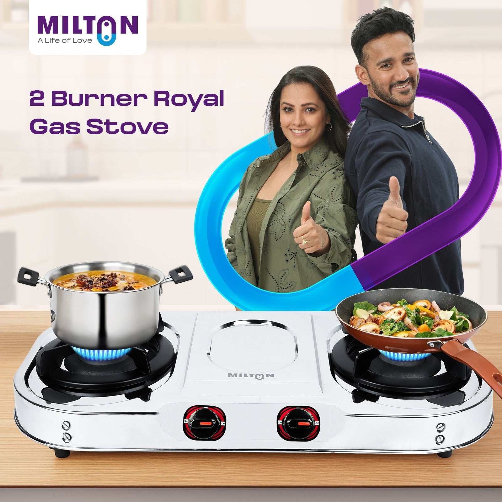 Stainless Steel Gas Stove Body MILTON Royal 2 Burner - Durable Compact