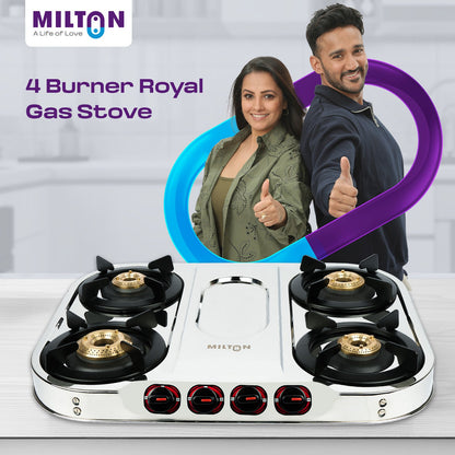 MILTON Royal Stainless Steel 4 Burners Gas Stove with Manual Ignition