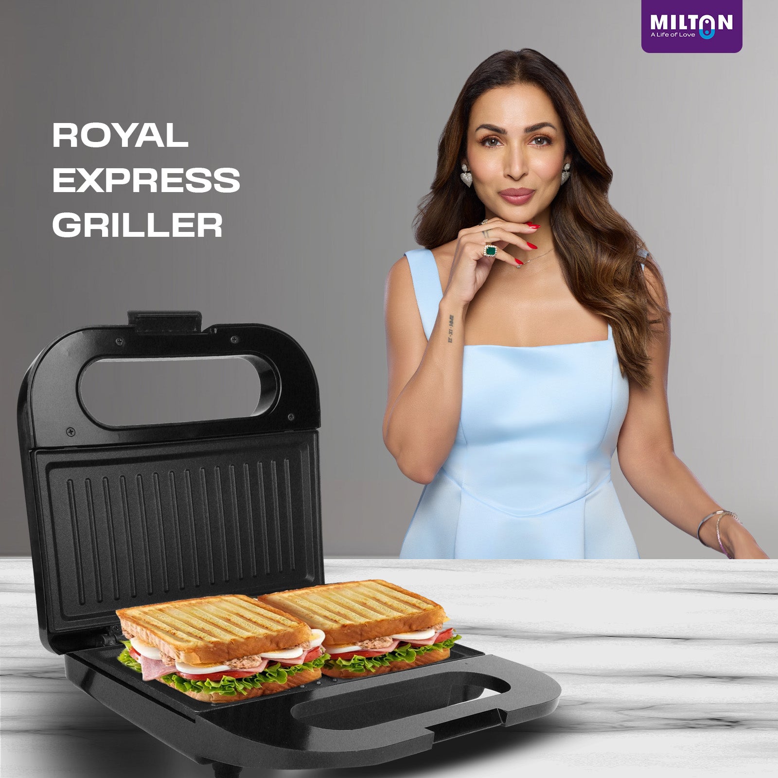 Milton Royal Express 800W Griller Sandwich Maker & Toaster | Auto Cut Off | Non-Stick Fixed Grill Plates | Easy Clean | Power Indicators | 2 Yr Warranty - Black