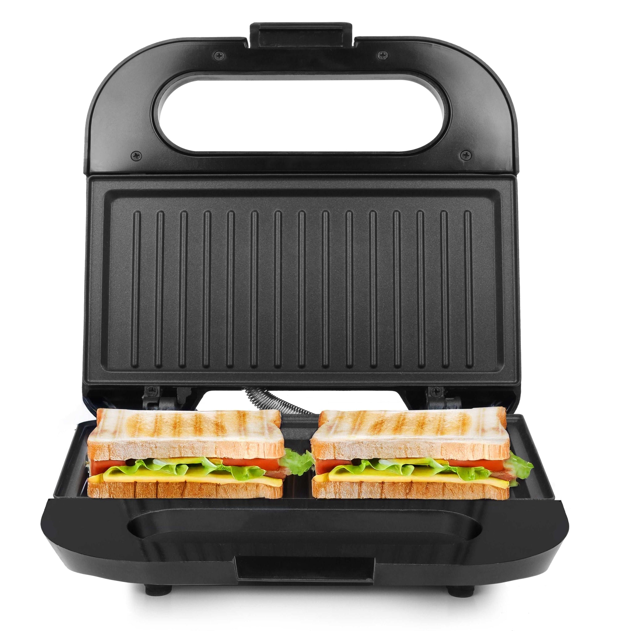 Milton Royal Pro 800W Griller Toaster Sandwich Maker with stainless steel body and non-stick plates grilling two sandwiches