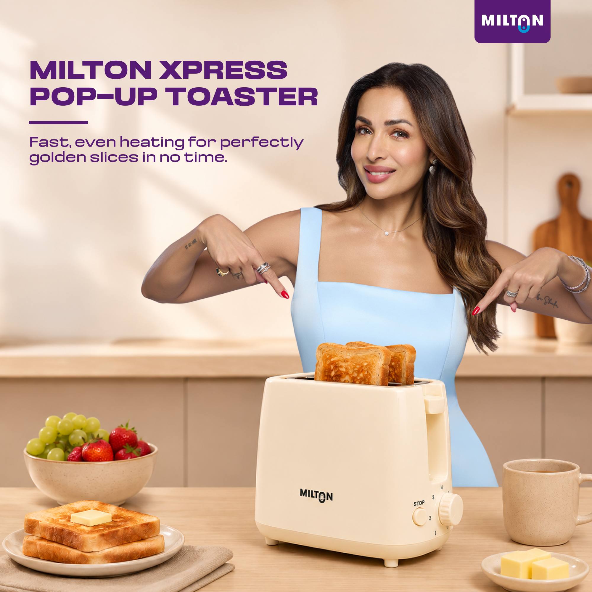 Milton Bread Toaster 2 Slice Auto Pop-Up