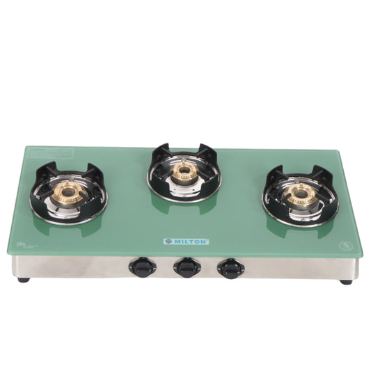 MILTON Crysto Toughened Glass Top Gas Stove 3 Burners