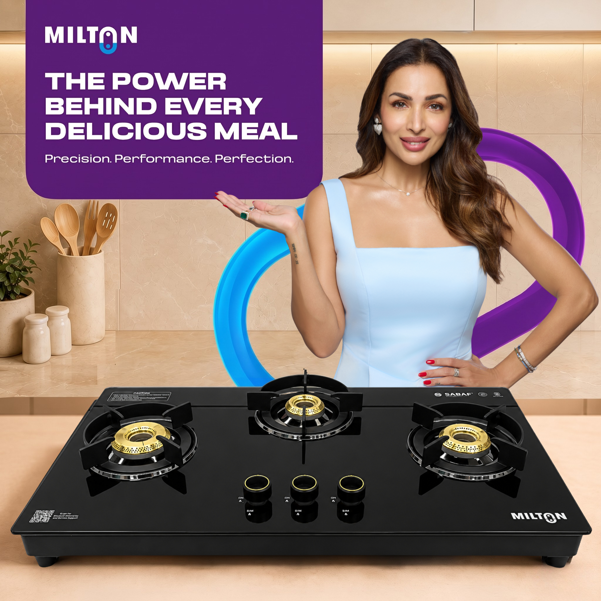 Milton Magnus 3 Burner Maunal Gas Stove Hobtop Italian SABAF Valves | 8mm Toughened Glass Top | 360° Nozzle | ISI Certified | 5 Years Glass Warranty