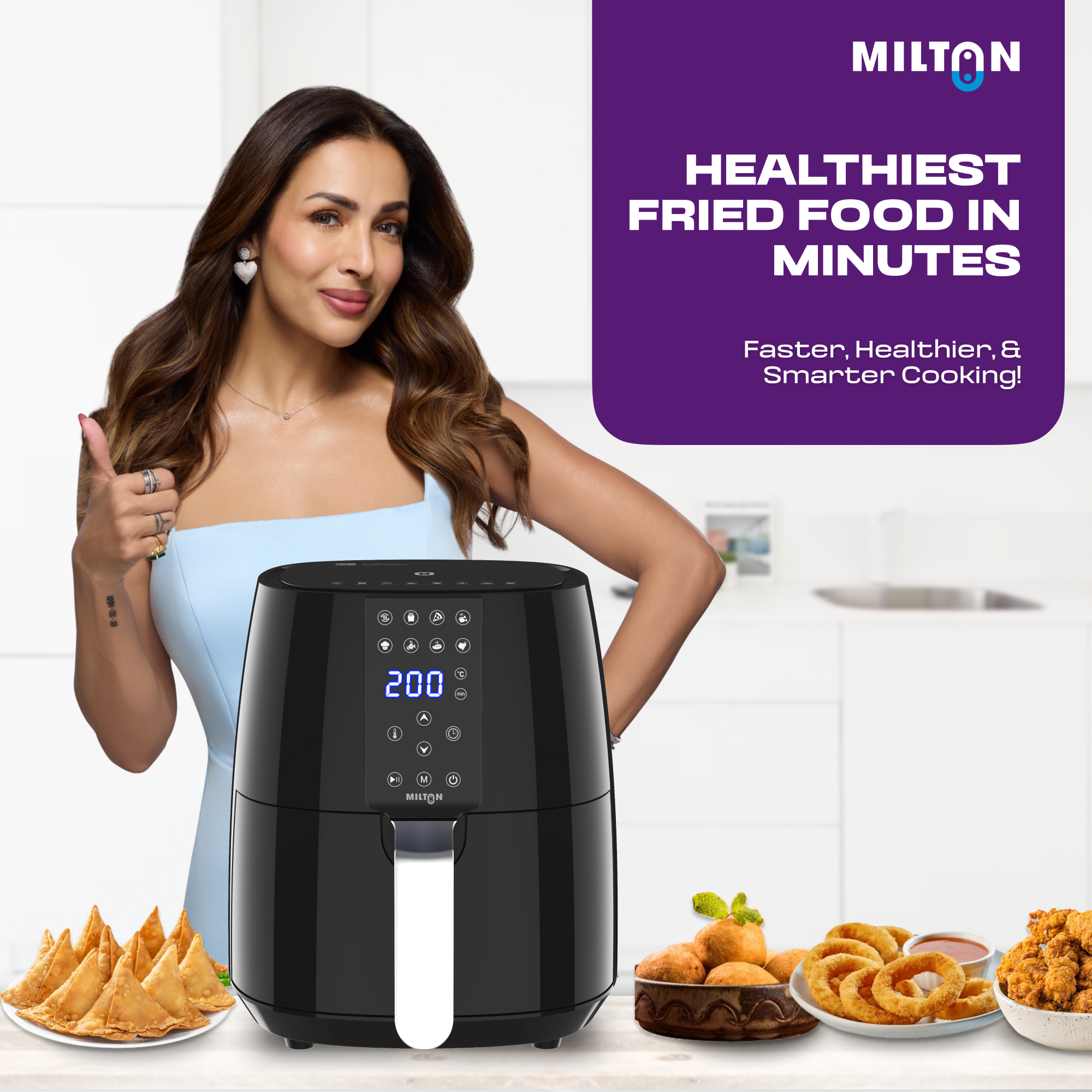 Milton Rapid 4L Air Fryer Black with 1450W Power, Touch Preset Menu & 360° High-Speed Air Circulation 2Yr Warranty