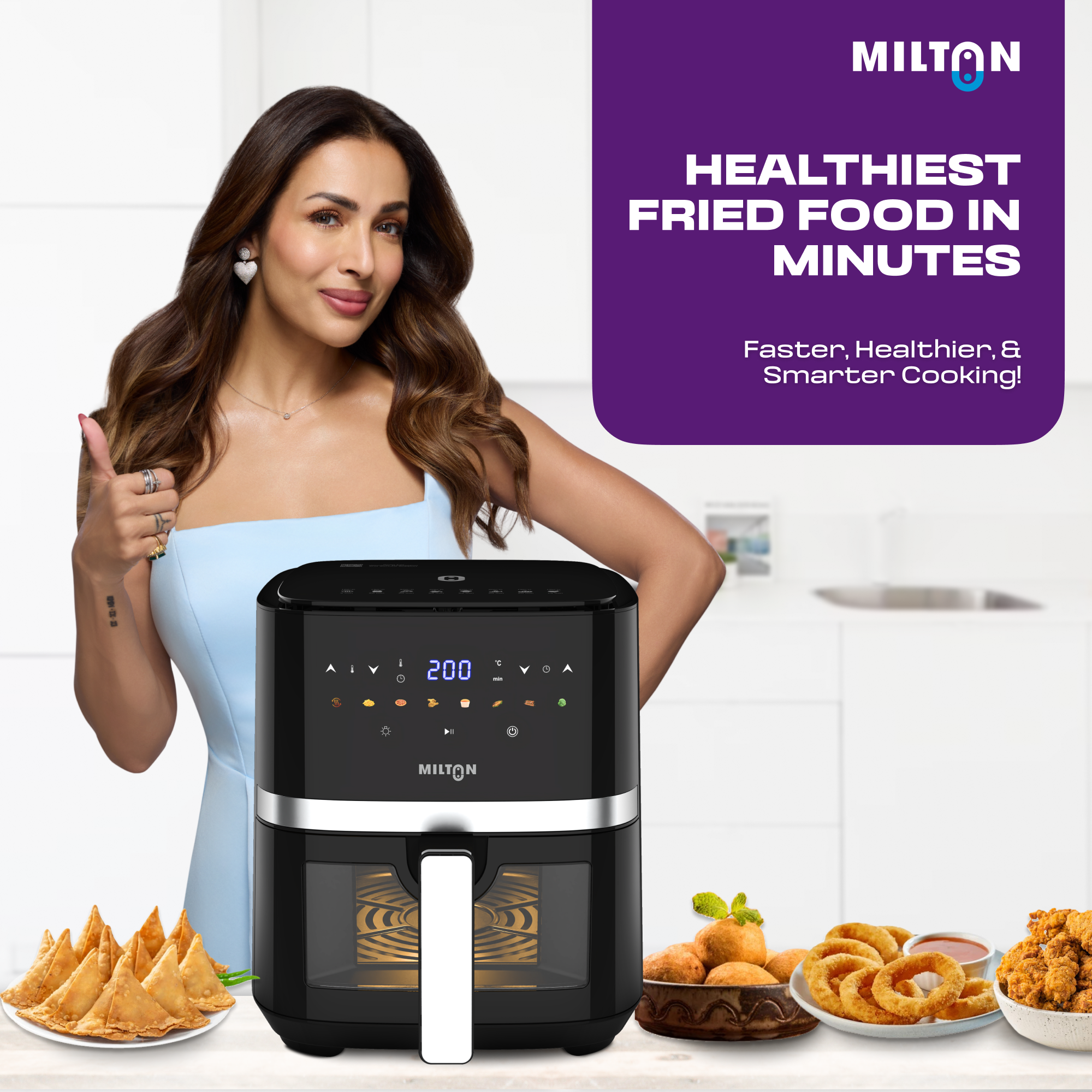 Milton Rapid Digital Air Fryer 5L 1450W 360° Air Circulation Up to 90% Less Oil Usage 8 Preset Menus Touch Panel 2Yr Warranty