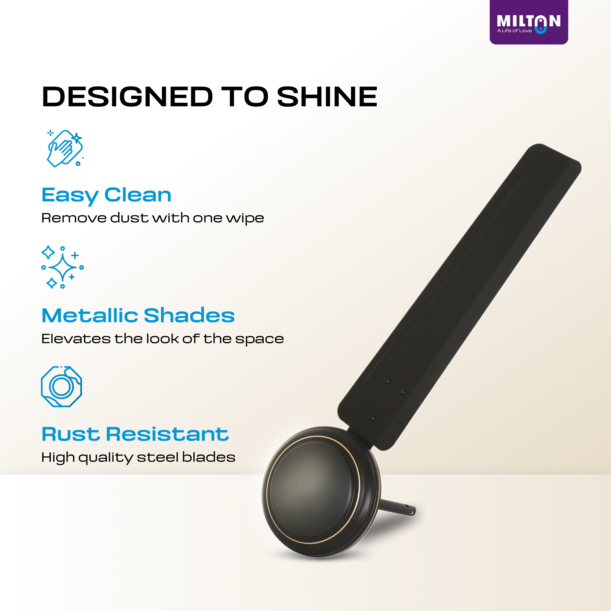 MILTON Brezza 1200mm Ceiling Fan – High-Speed, Silent & Stylish Cooling