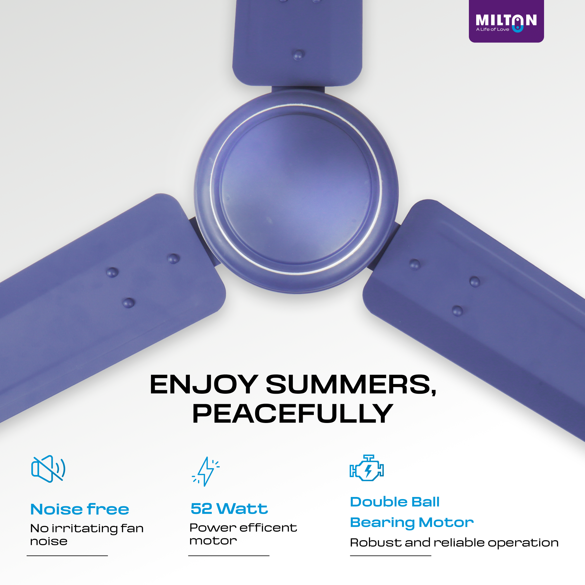 MILTON Brezza 1200mm Ceiling Fan – High-Speed, Silent & Stylish Cooling